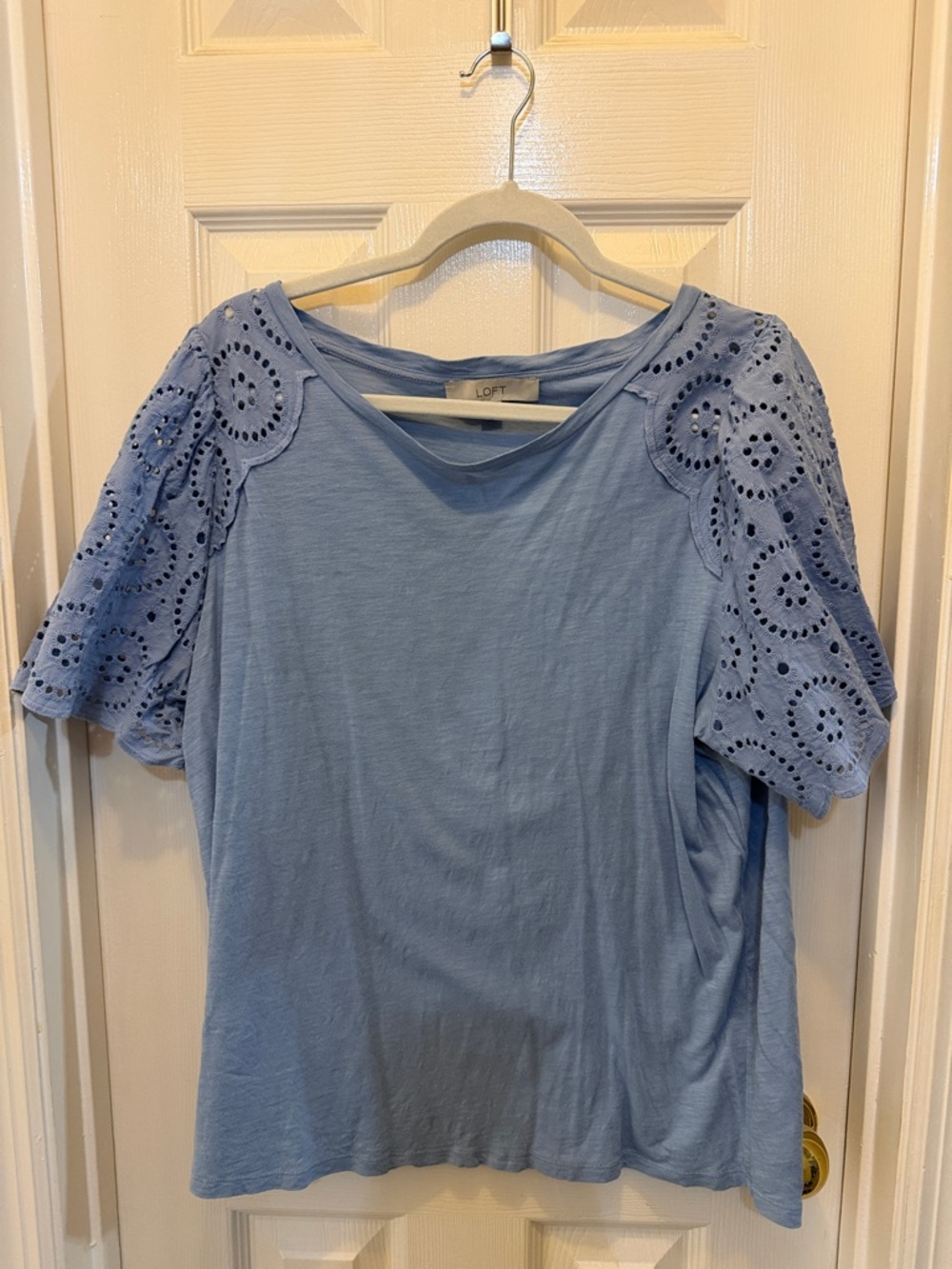 LOFT Powder Blue Eyelet Flutter Sleeve Tee